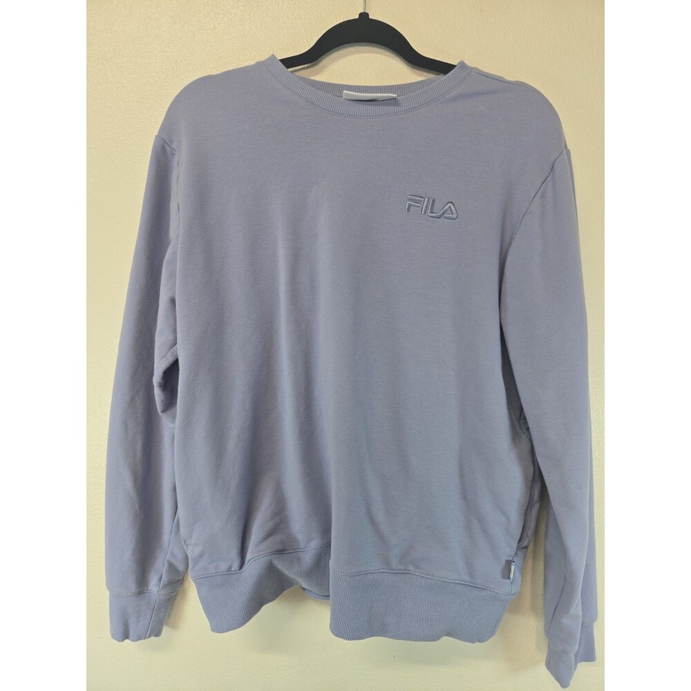 Fila womens sweatshirt sz L crew neck long sleeve Purple pockets Fila logo